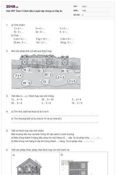 Giải VBT Toán 2 Cánh diều Luyện tập chung có đáp án
