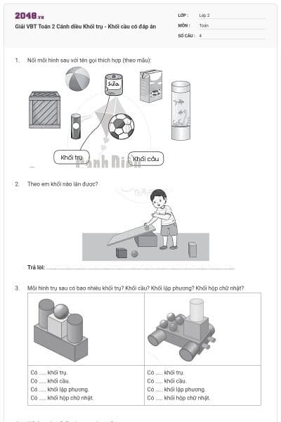 Giải VBT Toán 2 Cánh diều Khối trụ - Khối cầu có đáp án