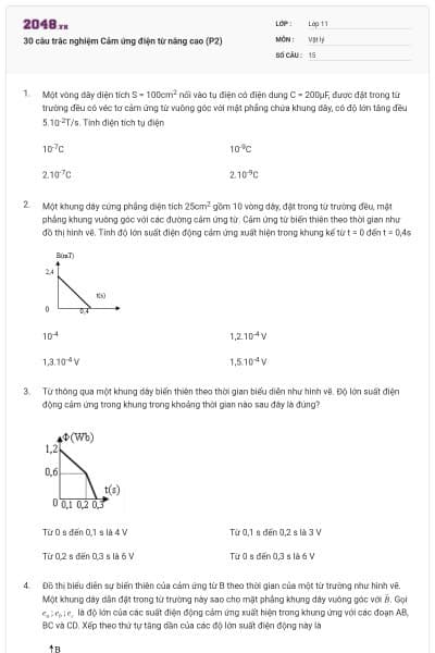 30 câu trắc nghiệm Cảm ứng điện từ nâng cao (P2)