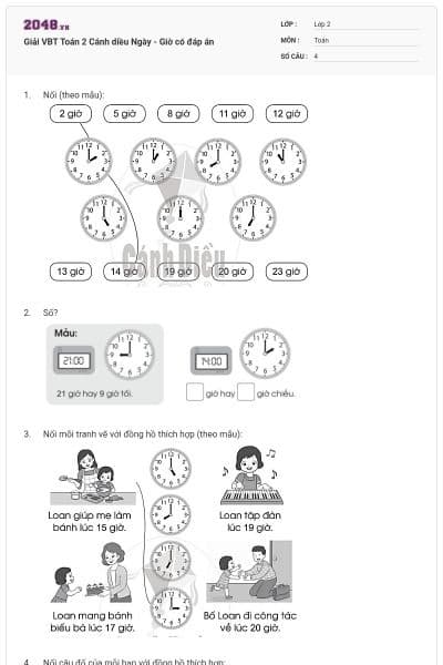 Giải VBT Toán 2 Cánh diều Ngày - Giờ có đáp án