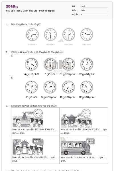 Giải VBT Toán 2 Cánh diều Giờ - Phút có đáp án
