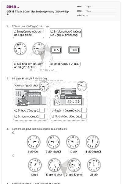 Giải VBT Toán 2 Cánh diều Luyện tập chung (tiếp) có đáp án