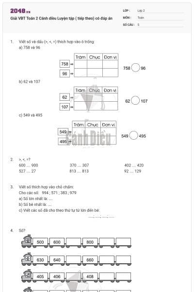 Giải VBT Toán 2 Cánh diều Luyện tập ( tiếp theo) có đáp án