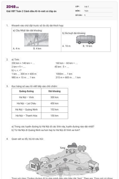 Giải VBT Toán 2 Cánh diều Ki-lô-mét có đáp án