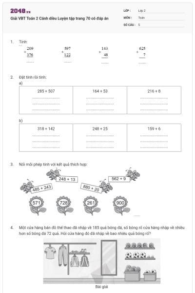 Giải VBT Toán 2 Cánh diều Luyện tập trang 70 có đáp án