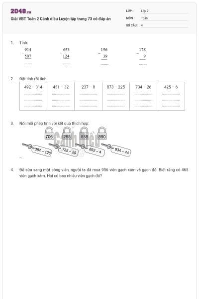 Giải VBT Toán 2 Cánh diều Luyện tập trang 73 có đáp án