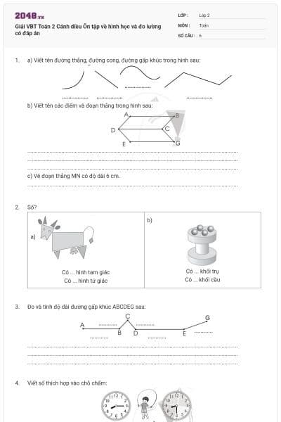Giải VBT Toán 2 Cánh diều Ôn tập về hình học và đo lường có đáp án