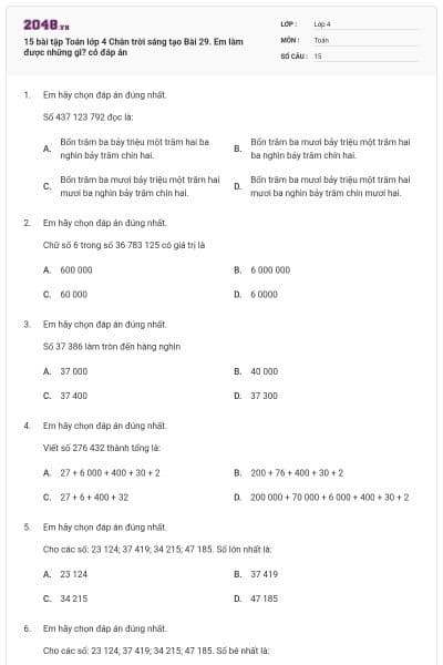 15 bài tập Toán lớp 4 Chân trời sáng tạo Bài 29. Em làm được những gì? có đáp án