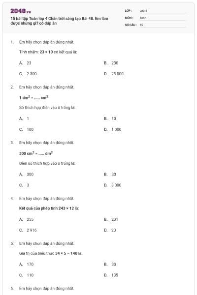 15 bài tập Toán lớp 4 Chân trời sáng tạo Bài 48. Em làm được những gì? có đáp án