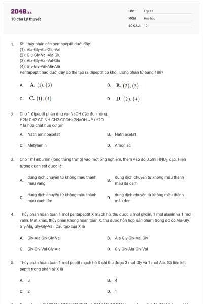 10 câu Lý thuyết