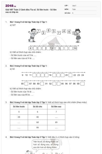 Giải VBT Toán 2 Cánh diều Tia số. Số liền trước - Số liền sau có đáp án