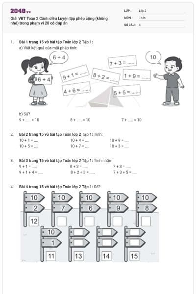 Giải VBT Toán 2 Cánh diều Luyện tập phép cộng (không nhớ) trong phạm vi 20 có đáp án