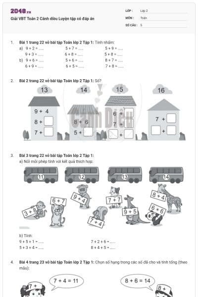 Giải VBT Toán 2 Cánh diều Luyện tập có đáp án