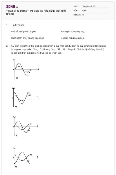 Tổng hợp đề thi thử THPT Quốc Gia môn Vật Lí năm 2020 (Đề 33)