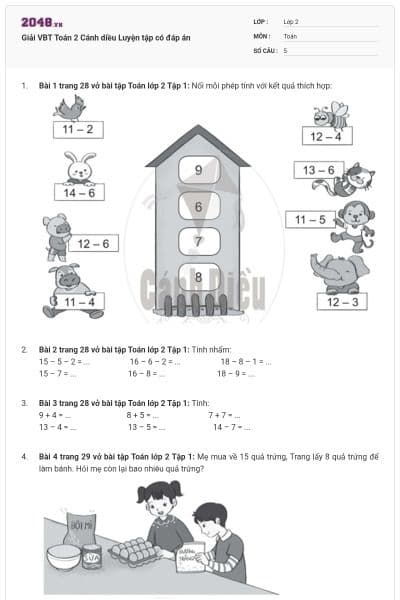 Giải VBT Toán 2 Cánh diều Luyện tập có đáp án