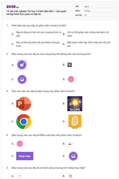 15 câu trắc nghiệm Tin học 4 Cánh diều Bài 1. Làm quen với lập trình trực quan có đáp án