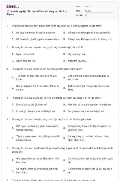 10 câu trắc nghiệm Tin học 4 Chân trời sáng tạo Bài 2 có đáp án