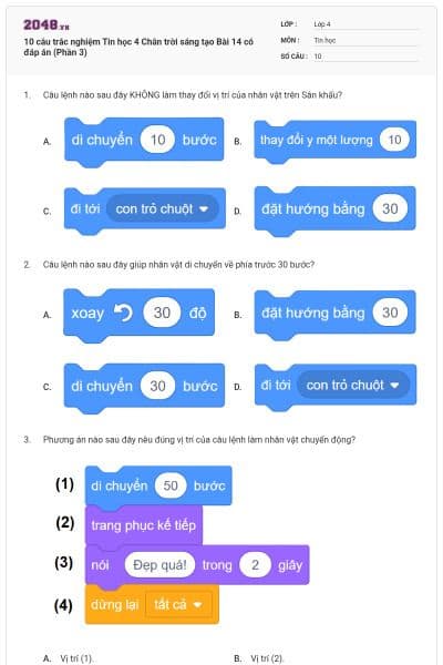 10 câu trắc nghiệm Tin học 4 Chân trời sáng tạo Bài 14 có đáp án (Phần 3)