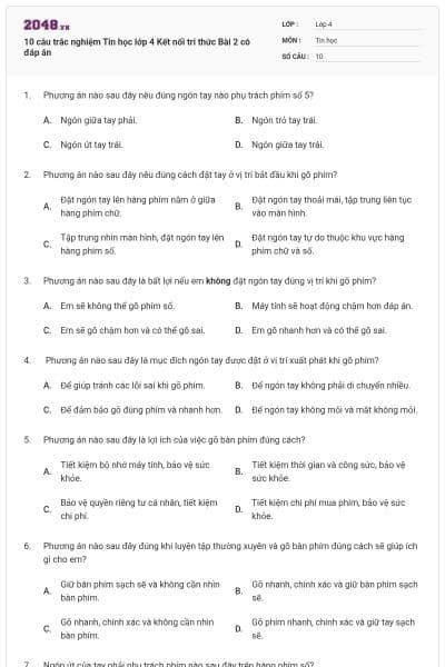 10 câu trắc nghiệm Tin học lớp 4 Kết nối tri thức Bài 2 có đáp án