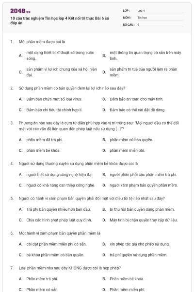 10 câu trắc nghiệm Tin học lớp 4 Kết nối tri thức Bài 6 có đáp án