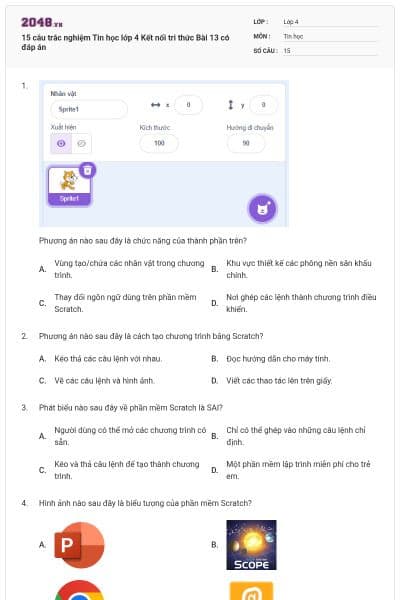 15 câu trắc nghiệm Tin học lớp 4 Kết nối tri thức Bài 13 có đáp án
