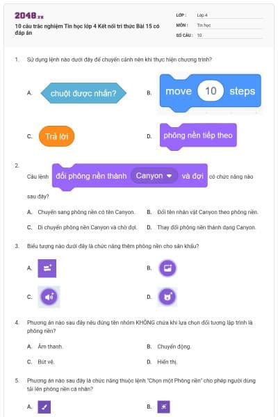 10 câu trắc nghiệm Tin học lớp 4 Kết nối tri thức Bài 15 có đáp án