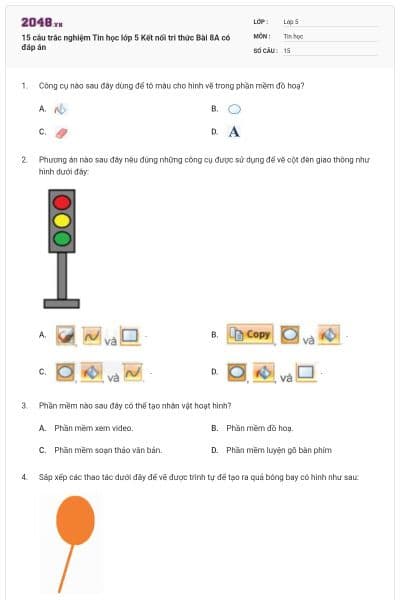 15 câu trắc nghiệm Tin học lớp 5 Kết nối tri thức Bài 8A có đáp án