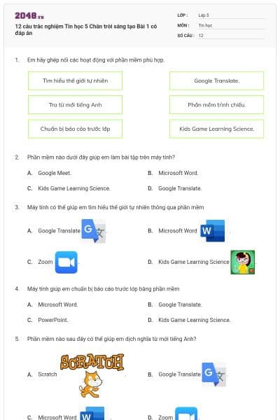 12 câu trắc nghiệm Tin học 5 Chân trời sáng tạo Bài 1 có đáp án