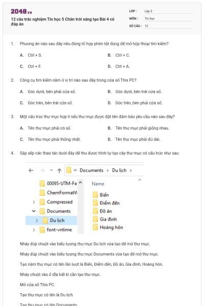 12 câu trắc nghiệm Tin học 5 Chân trời sáng tạo Bài 4 có đáp án