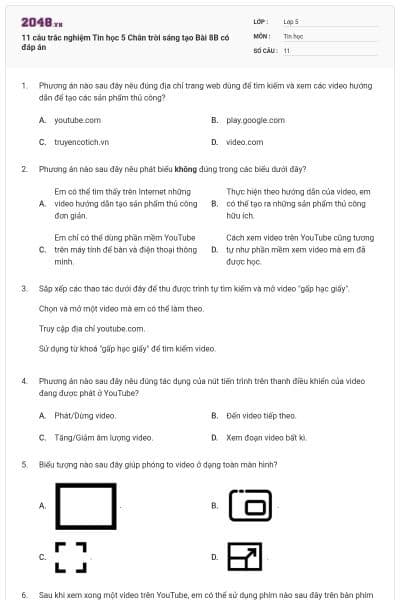 11 câu trắc nghiệm Tin học 5 Chân trời sáng tạo Bài 8B có đáp án