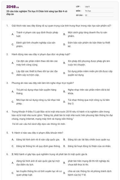 20 câu trắc nghiệm Tin học 8 Chân trời sáng tạo Bài 4 có đáp án