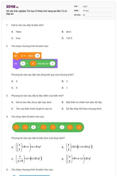 20 câu trắc nghiệm Tin học 8 Chân trời sáng tạo Bài 12 có đáp án