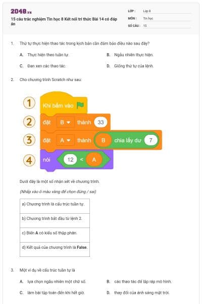 15 câu trắc nghiệm Tin học 8 Kết nối tri thức Bài 14 có đáp án