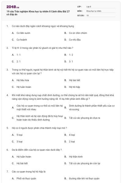 19 câu Trắc nghiệm Khoa học tự nhiên 8 Cánh diều Bài 27 có đáp án