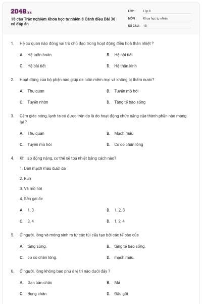 18 câu Trắc nghiệm Khoa học tự nhiên 8 Cánh diều Bài 36 có đáp án