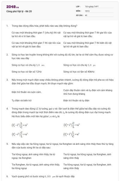 Công phá Vật lý - Đề 20