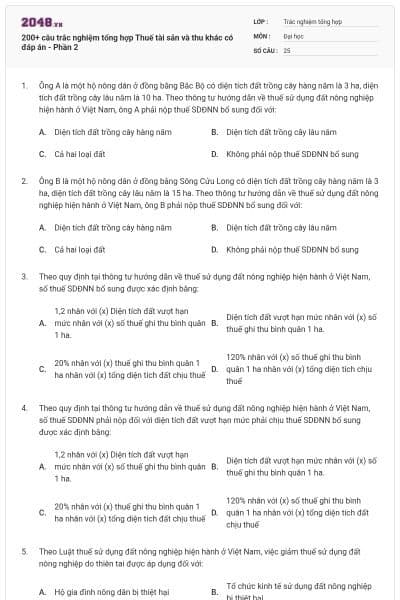 200+ câu trắc nghiệm tổng hợp Thuế tài sản và thu khác có đáp án - Phần 2