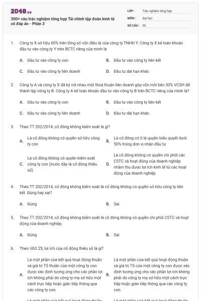 300+ câu trắc nghiệm tổng hợp Tài chính tập đoàn kinh tế có đáp án - Phần 3