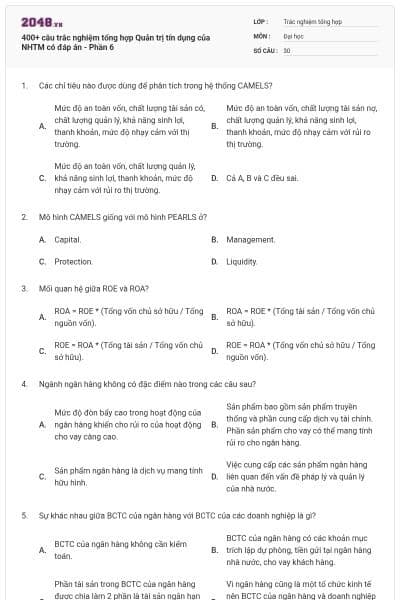 400+ câu trắc nghiệm tổng hợp Quản trị tín dụng của NHTM có đáp án - Phần 6