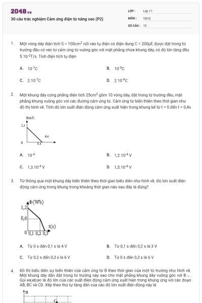30 câu trắc nghiệm Cảm ứng điện từ nâng cao (P2)