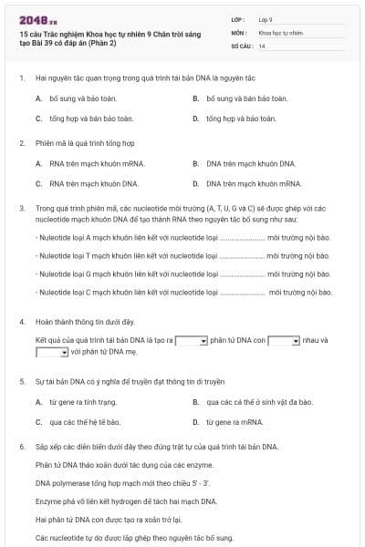 15 câu Trắc nghiệm Khoa học tự nhiên 9 Chân trời sáng tạo Bài 39 có đáp án (Phần 2)