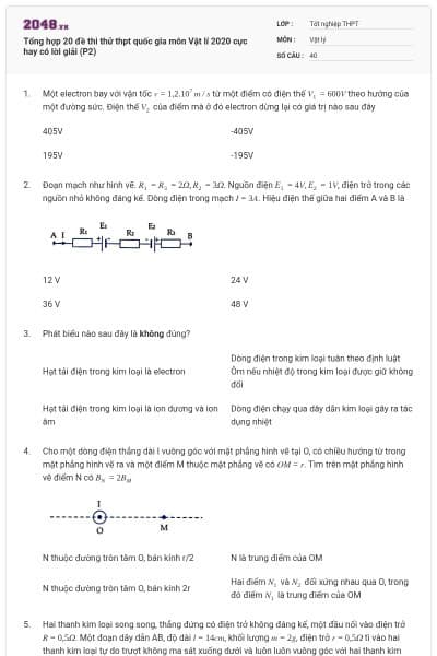 Tổng hợp 20 đề thi thử thpt quốc gia môn Vật lí 2020 cực hay có lời giải (P2)