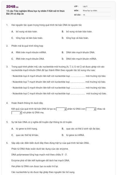 15 câu Trắc nghiệm Khoa học tự nhiên 9 Kết nối tri thức Bài 39 có đáp án