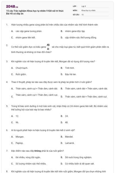15 câu Trắc nghiệm Khoa học tự nhiên 9 Kết nối tri thức Bài 45 có đáp án