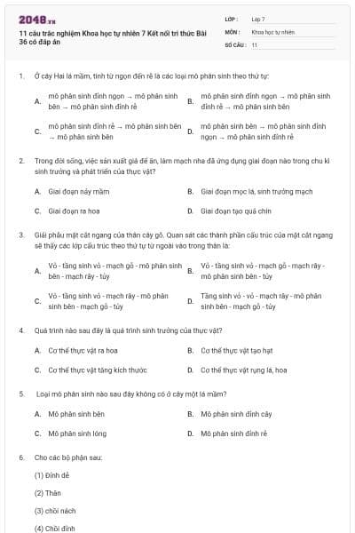 11 câu trắc nghiệm Khoa học tự nhiên 7 Kết nối tri thức Bài 36 có đáp án