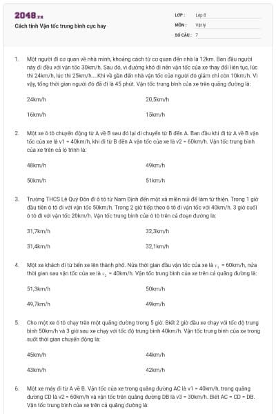 Cách tính Vận tốc trung bình cực hay