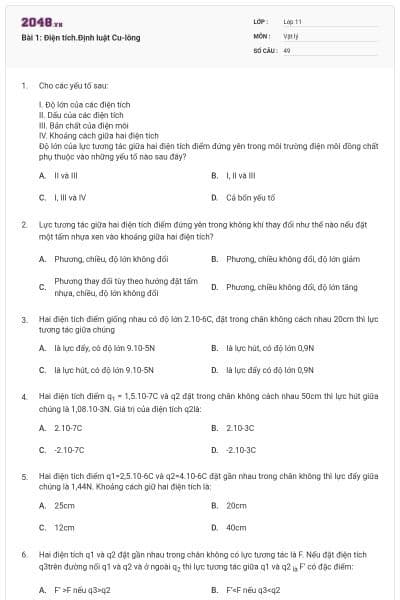 Bài 1: Điện tích.Định luật Cu-lông