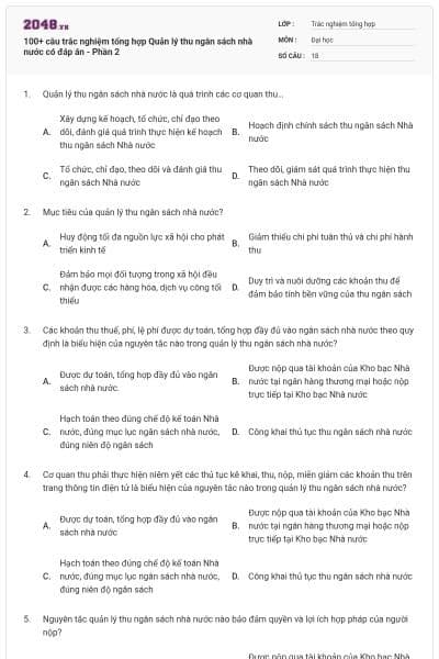 100+ câu trắc nghiệm tổng hợp Quản lý thu ngân sách nhà nước có đáp án - Phần 2