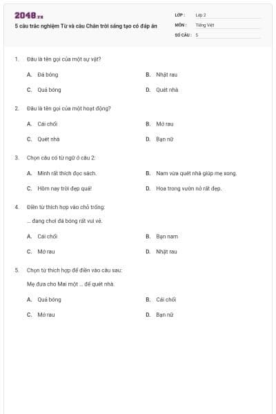 5 câu trắc nghiệm Từ và câu Chân trời sáng tạo có đáp án