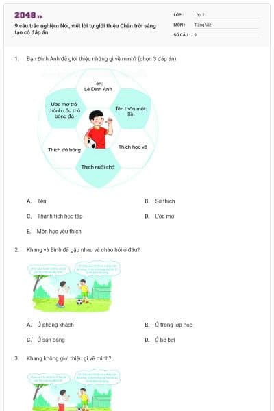 9 câu trắc nghiệm Nói, viết lời tự giới thiệu Chân trời sáng tạo có đáp án